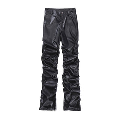 Loose Fit Pleather Pants with Ruffles for Streetwear