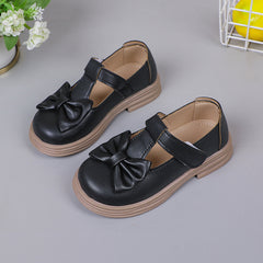 Fashion Solid Color Girls' Leather Loafers with Bow
