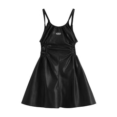 Summer Dark Style PU Leather Halter Dress with Cutouts