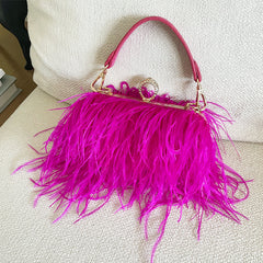 Luxury Ostrich Feather Evening Clutch Bag for Women