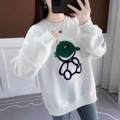 Casual Loose Cartoon Round Neck Cotton Sweater