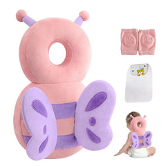 Baby Head Protector Backpack Adjustable Baby Head Protection Backpack with Baby Knee Pads for Walking & Crawling Soft Breathable and Wearing Safety Baby Head Protector - Pink Butterfly