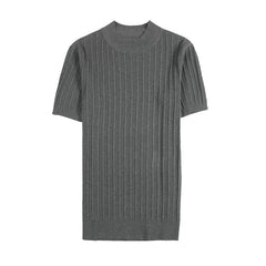 Men's High Collar Slim Fit Striped Knit Shirt Set