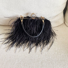 Luxury Ostrich Feather Evening Clutch Bag for Women