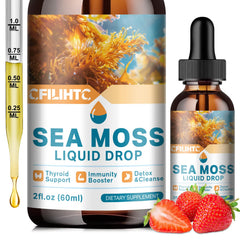 Sea Moss Liquid Drops Supplement Irish Sea Moss with Soursop Black Elderberry Ashwagandha Burdock Root - Multivitamins Seamoss Liquid Drops Support Antioxidant Immune Skin Gut Health 2 Fl Oz