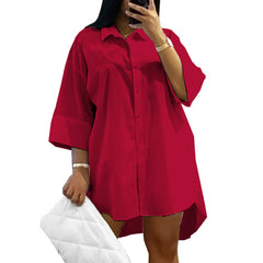 Plus Size Women’s Solid Color Turn-Down Collar Dress