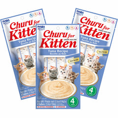 INABA Churu for Kittens Grain-Free Creamy Purée Lickable Cat Treats with DHA EPA Vitamin E & Taurine 0.5 Ounces Each 12 Tubes (4 per Pack) Tuna Recipe