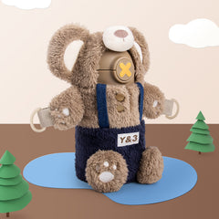 Cute Plush Bear Thermal Cup with Dual-purpose Straw 450ml