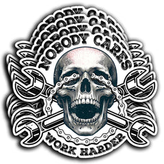 Pack 4PCS Nobody Cares Work Harder Stickers Skull Mechanic Engineer Waterproof Vinyl Decals Decor Water Bottle Laptop Phone Tumbler Hard Hat Helmet Toolbox Window Car Truck Gift