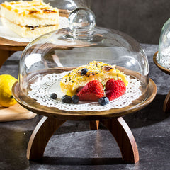 Acacia Wood Cake Pan with Glass Lid