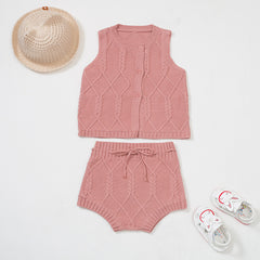 Cotton Knit Cable Vest Set with Shorts for Newborns