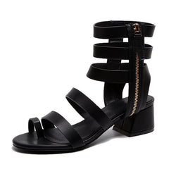 Women's Gladiator Strap Low Heel Sandals in PU Leather