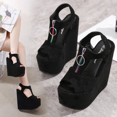 Women's Zipper Platform Wedge Sandals