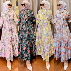 Ruffled Printed Dress for Muslim Malay Indonesian