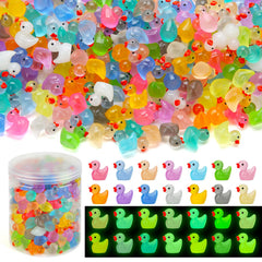 GWAHSA 240pcs Luminous Mini Resin Ducks Tiny Duck Bulk Glow in The Dark Small Plastic Miniature Ducks Figures for Dollhouse Decor Micro Garden Home Landscape Aquarium Craft Gifts Party Favors Toys