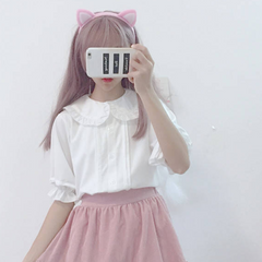 College Style Sweet Ruffle Short Sleeve Women's Top