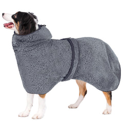 Bienbee Dog Bathrobe Super Absorbent Dog Robe Dry Fast Dog Drying Towels with Hood Warm Keeping Dog Robes for After Bath Grey XXL