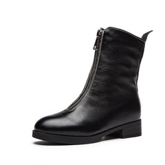 Leather Mid-Calf Martin Boots with Thick Lining