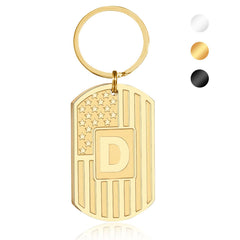 Miss Chipmunk Initial Keychain Gifts for MenA-Z Letter American Flag Dog Tag Stainless Steel Mens KeychainMens Accessories Gift (Gold Letter D)