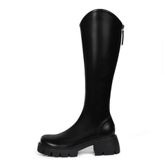 2023 New Women's Brown Faux Leather Knee-High Boots