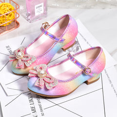 Girls' Round-Toe Leather High Heel Crystal Party Shoes