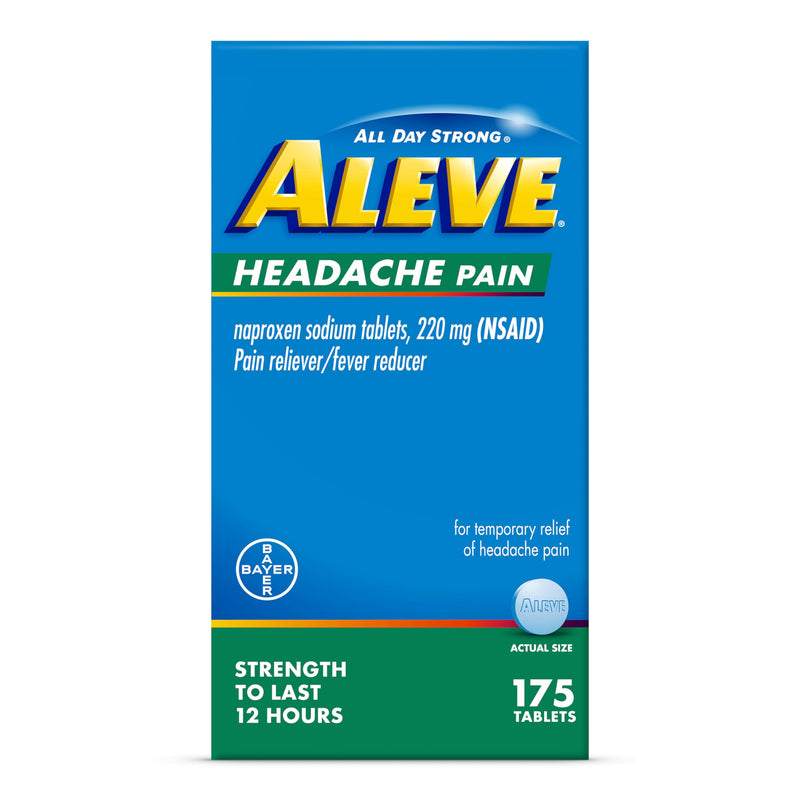 Aleve Headache Pain Reliever & Fever Reducer Tablets Naproxen Sodium for Headache Pain Relief Pain Medicine for Adults Headache Pain Relief Pills 175 Count
