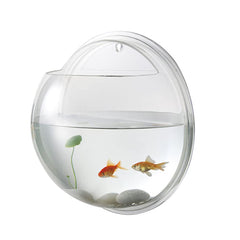 POPETPOP Wall Mounted Fish Bowl - Hanging Fish Tank Acrylic Transparent Round Fish Tank Flower Pot Vase Decoration with Aquatic Plant in Random Color 17X17X8cm