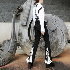 Color-Block Accordion Pleated Bow Tie Casual Pants