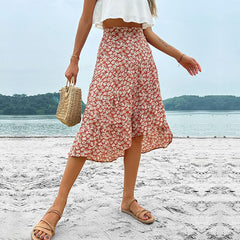 Irregular Floral Print Holiday Skirt