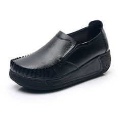 Comfortable Black Genuine Leather Women's Slip-On Loafers