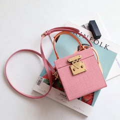 Mini Color-Block Leather Box Bag for Women