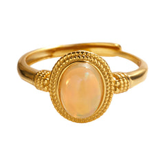 S925 Sterling Silver Ring with Natural Opal Gemstone