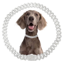 Silver Dog Chain CollarMetal Diamond Dog Chain Dog Training Chain with Secure Buckle Pet Collars for Large Medium Dogs(Silver 20inch)