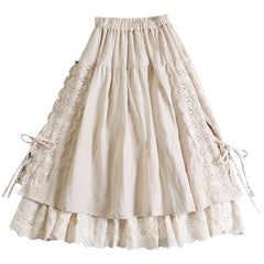 Lined Lace-Up Skirt in Japanese Linen Fabric