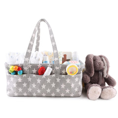 Zsedrut Cotton Baby Diaper Caddy Organizer Canvas Portable Organizer for Changing TableCar Diaper Caddy (Big Star Gray)