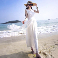 Slim Fitting White Silk Maxi Dress