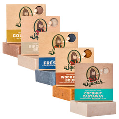 Dr. Squatch All Natural Bar Soap for Men 5 Bar Variety Pack - NEW Coconut Castaway Wood Barrel Bourbon Fresh Falls Birchwood Breeze Gold Moss