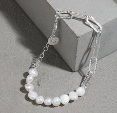 Korean version of niche light luxury design Baroque freshwater pearl chain texture bracelet for women