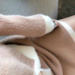 Elegant Mink Velvet Two-Piece Sweater and Skirt Set