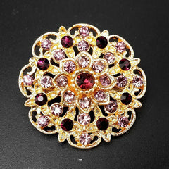 24pc Vintage Brooch Lot Mixed Alloy Rhinestone Crystal Pins Wedding Bouquet DIY