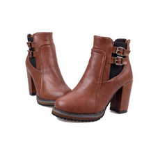 British Vintage Chunky Heel Ankle Boots for Women
