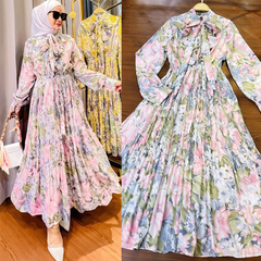 Ruffled Printed Dress for Muslim Malay Indonesian