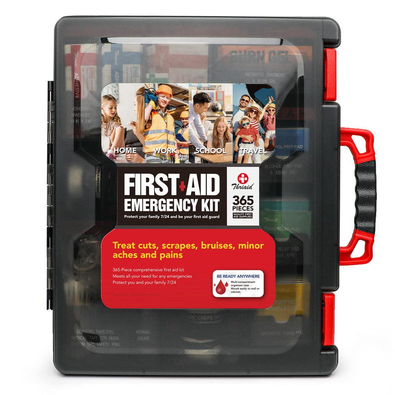365 PCS First Aid Kit Well-Organized Durable Hard Case Wall-Mountable Trauma Medical Kits for Any Emergencies Ideal for Home Office Instructions Car Travel and More (Black)