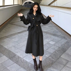 Double-Sided Wool Blend Belted Long Coat for Women