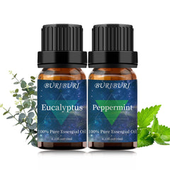 BURIBURI Eucalyptus Oil and Peppermint Essential Oil 100% Pure Undiluted Natural Organic Aromatherapy Eucalyptus Essential Oils Gift Set 10MLx2