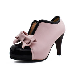 Women's Color Block High Heels with Bow Design