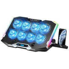 ICE COOREL Gaming Laptop Cooling Pad with 8 Cooling Fans Laptop Fan Cooler Pad for 15-17.3 Inch Notebook Cooler Stand with 6 Height Adjustable RGB Cooling Pad with Two USB Port + Phone Stand