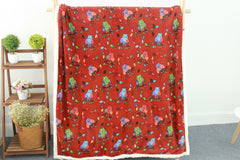 Coral Fleece Blanket with Cat and Owl Pattern