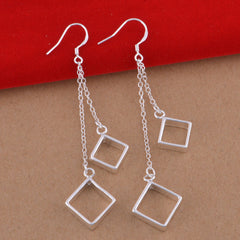 Fashionable 925 Silver Plated Square Earrings (Wholesale)