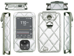 SNK Plaid Fitted Leather Case W/Screen Protector & Lanyard for Dexcom G7 / G6 Receiver (Grey-Silver)
